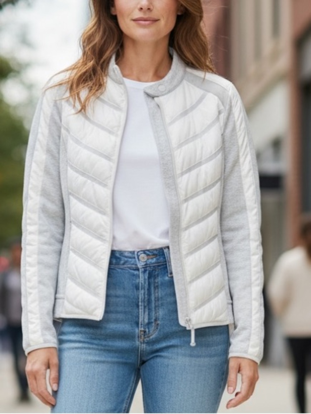 Blanc Noir Lightweight Down Filled Packable Puffer White Moto Jacket Size S